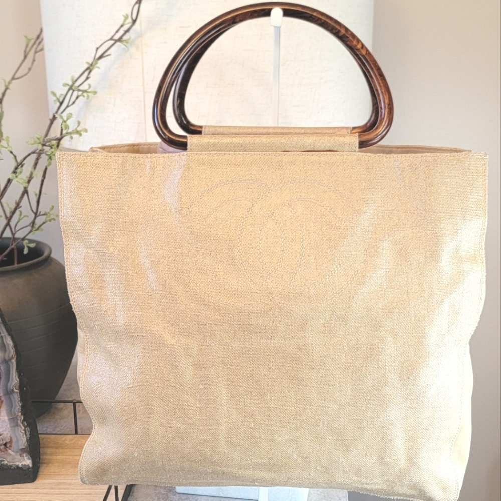 Chanel Beige Caviar Wooden Handles Tote